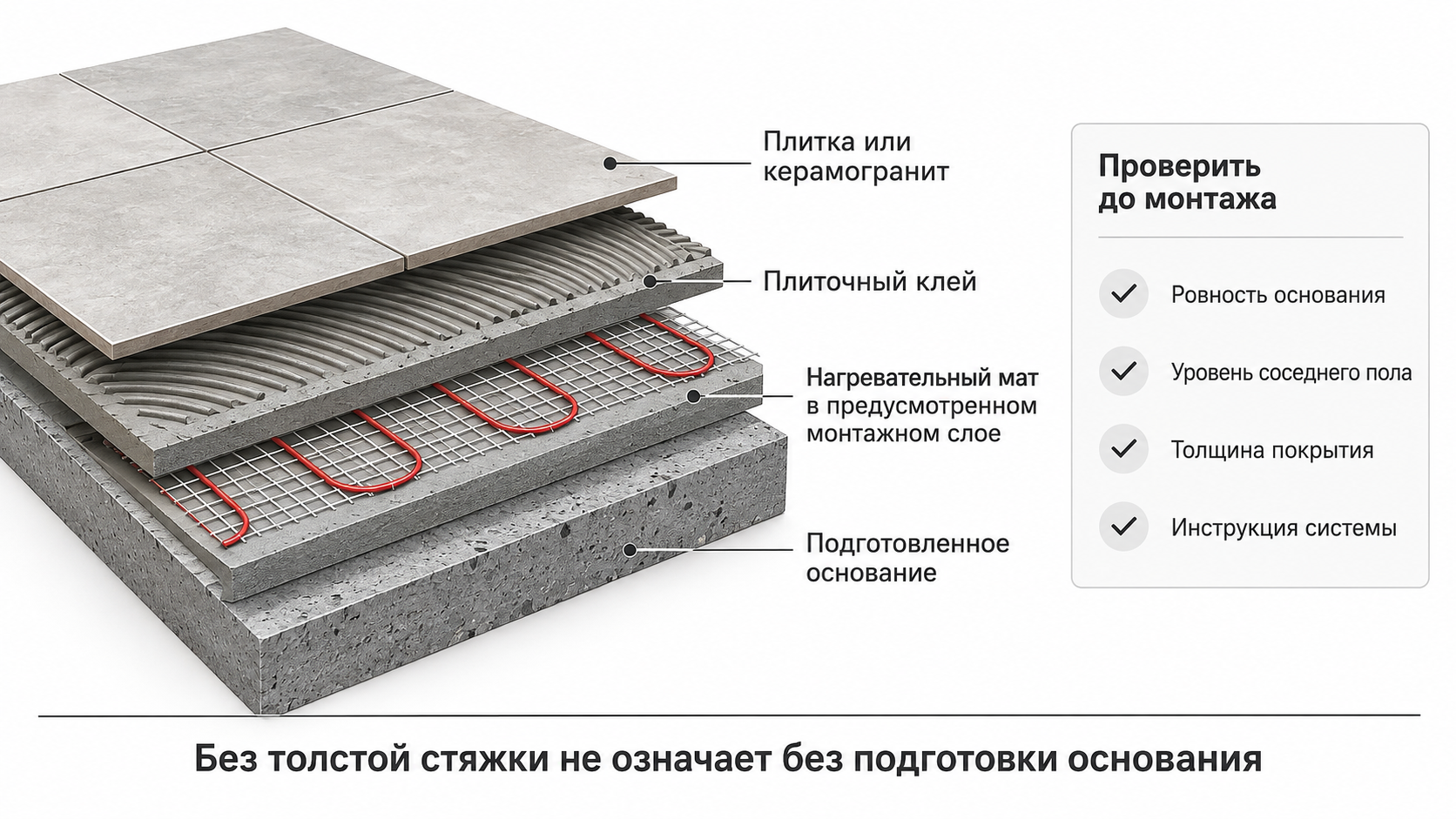 Схема теплого пола под плитку без толстой стяжки